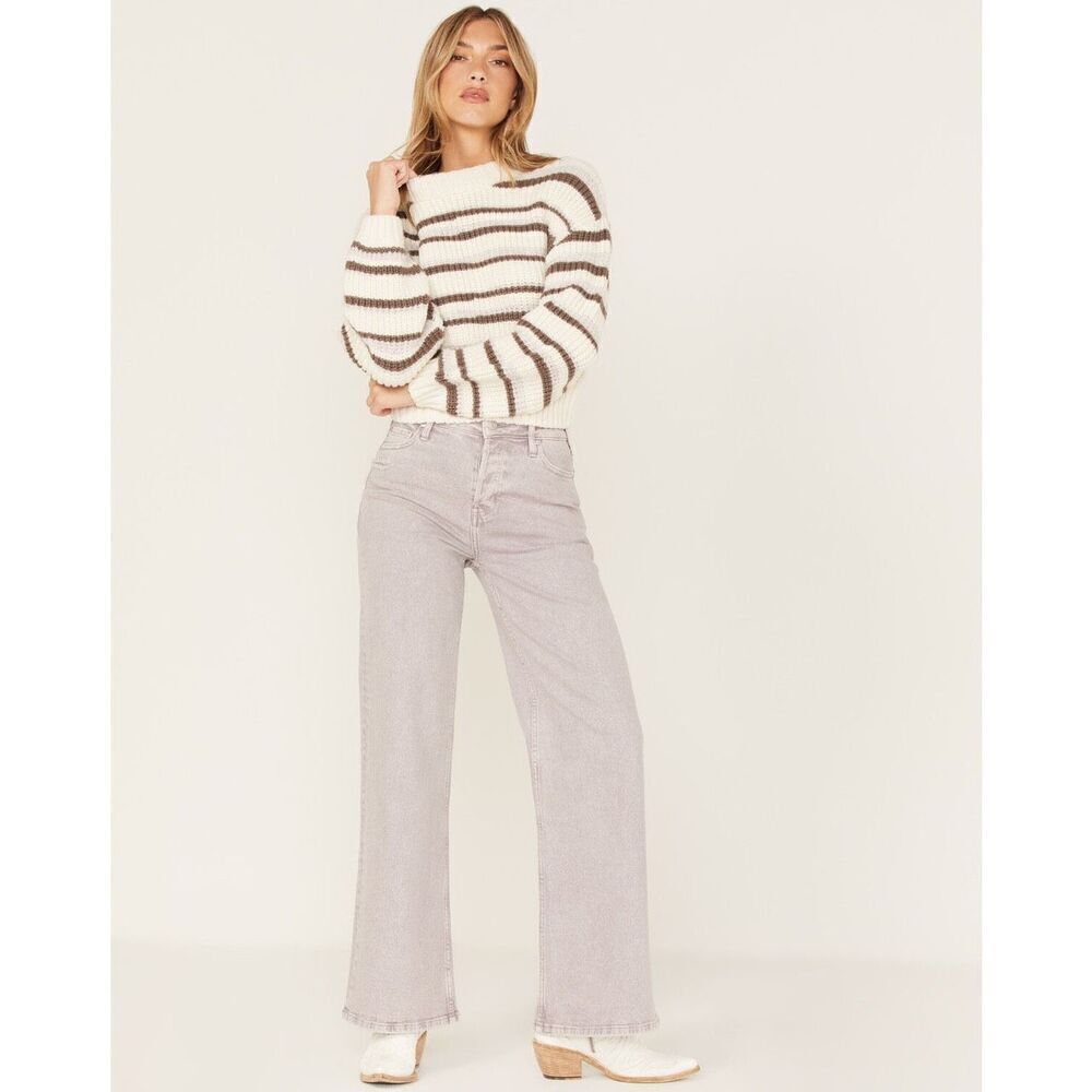 CLEO + WOLF WOMEN'S HIGH RISE LOOSE STRAIGHT JEANS Lavender Denim Size 32
